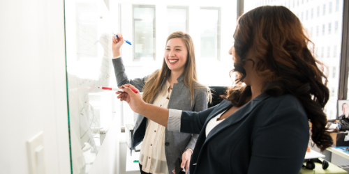 Equipo de mujeres líderes diseñando BPM